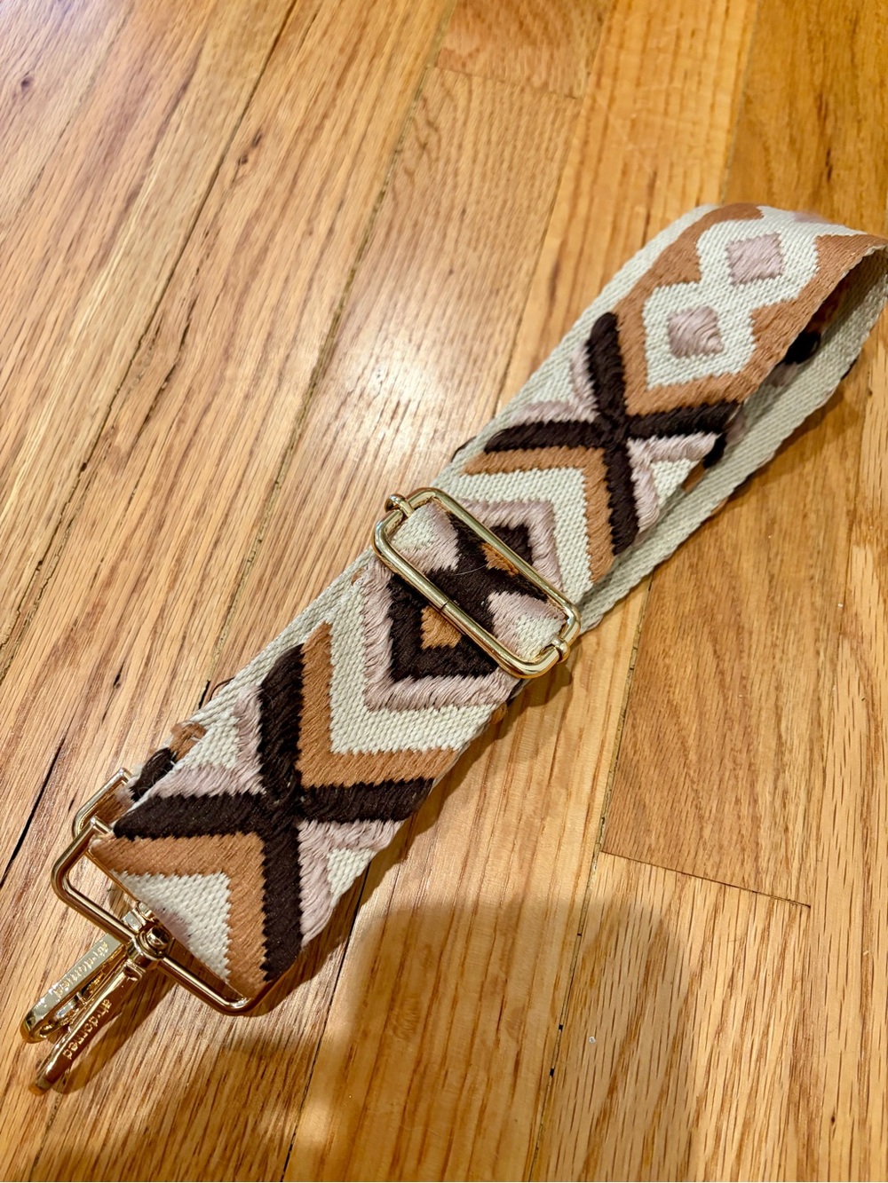 Ahdorned Embroidered Geometric Adjustable Guitar Bag Strap Brown Cream